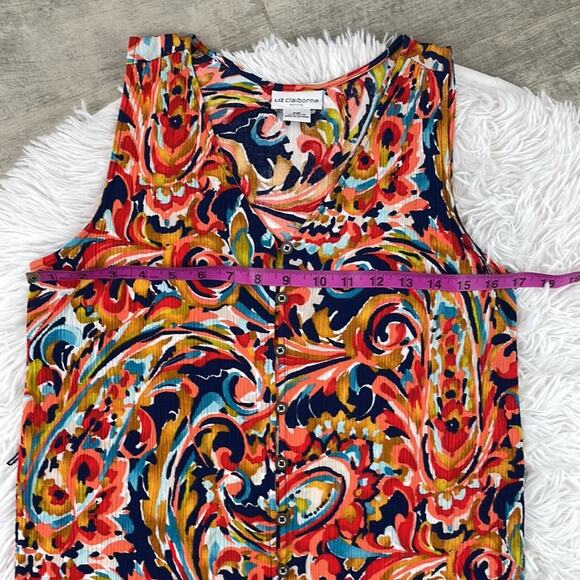 LIZ CLAIBORNE paisley print sleeveless, button front, high low dress. Size PM - Picture 5 of 8